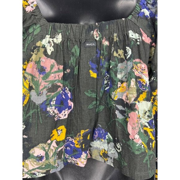 RVCA Black Women Top Blouse Small 8 Floral Sweetheart Cartia Long Sleeve New - Picture 6 of 10